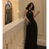 A Line Halter Sleeveless Black Prom Dresses Birthday Outfits SD711