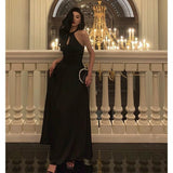 A Line Halter Sleeveless Black Prom Dresses Birthday Outfits SD711