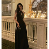 A Line Halter Sleeveless Black Prom Dresses Birthday Outfits SD711