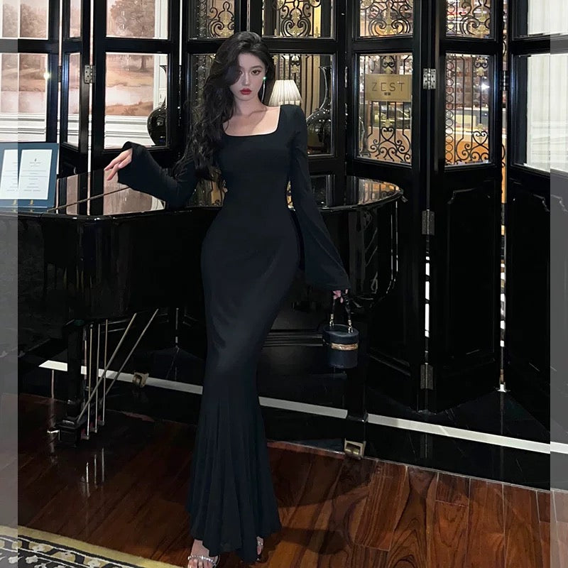 Sheath Square Neckline Date Night Dress Black Prom Dresses Party Dress Birthday Outfits SD786