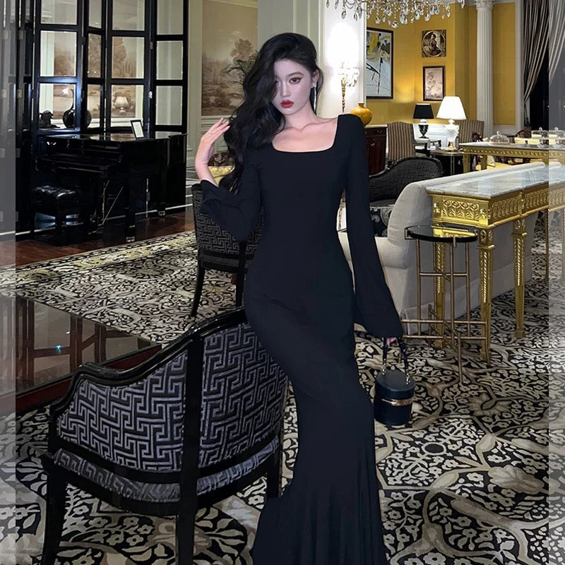 Sheath Square Neckline Date Night Dress Black Prom Dresses Party Dress Birthday Outfits SD786