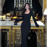 Sheath Square Neckline Date Night Dress Black Prom Dresses Party Dress Birthday Outfits SD786