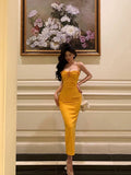 Sheath Spaghetti Straps Yellow Flower Prom Dresses Birthday Outfits Evening Gown SD791