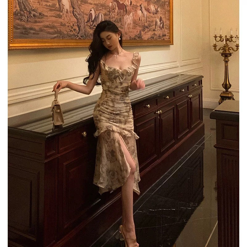 Sheath Straps Date Night Dress Floral Prom Dresses Party Dress Birthday Outfits SD799