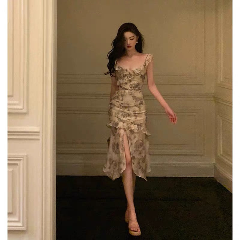 Sheath Straps Date Night Dress Floral Prom Dresses Party Dress Birthday Outfits SD799