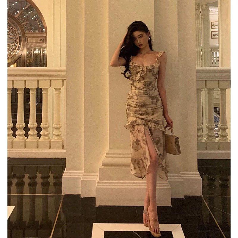 Sheath Straps Date Night Dress Floral Prom Dresses Party Dress Birthday Outfits SD799