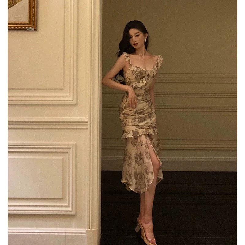 Sheath Straps Date Night Dress Floral Prom Dresses Party Dress Birthday Outfits SD799