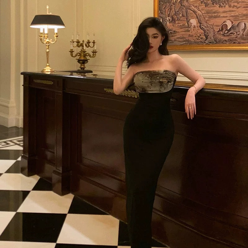 Sheath Strapless Date Night Dress Black Prom Dresses Party Dress Birthday Outfits SD815