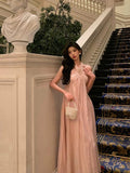 A Line Halter Neckline Long Date Night Dress Pink Prom Dresses Birthday Outfit SD817