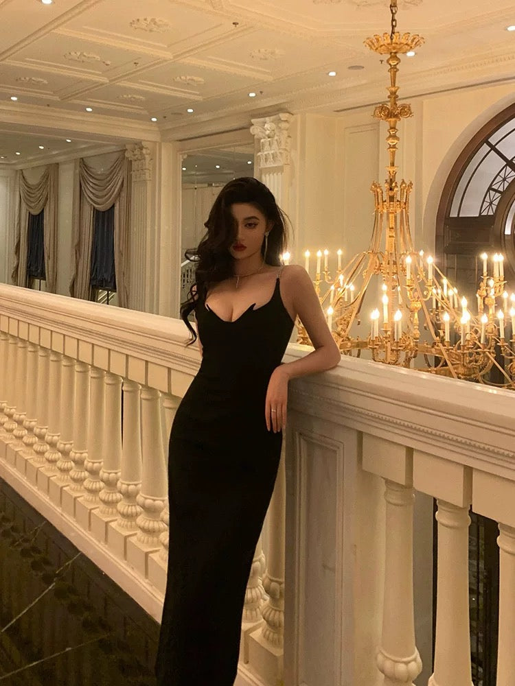 Sheath Spaghetti Straps Black Date Night Dress Prom Dresses Party Dress Birthday Outfits SD829