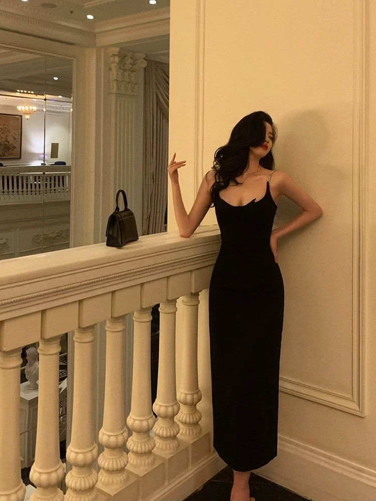 Sheath Spaghetti Straps Black Date Night Dress Prom Dresses Party Dress Birthday Outfits SD829