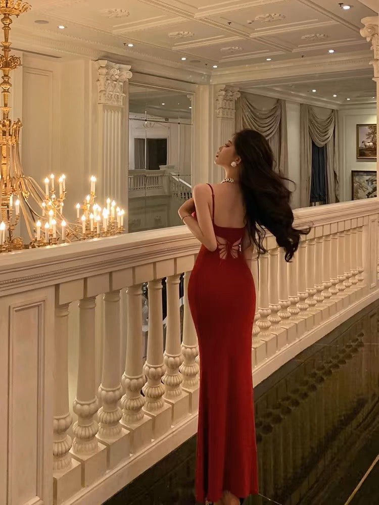 Sheath Spaghetti Straps Red Date Night Dress Prom Dresses Party Dress Birthday Outfits SD830