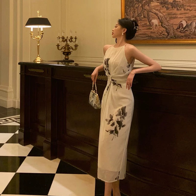 A Line Halter White Chiffon Date Night Dress Prom Dresses Birthday Outfit SD850