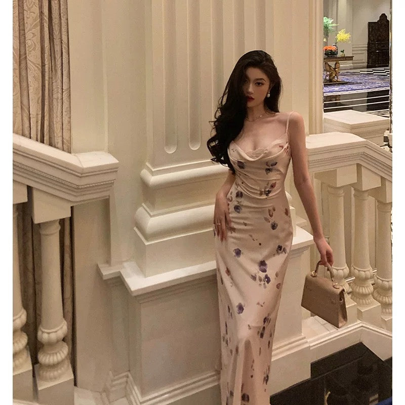 Sheath Spaghetti Straps Sleeveless Floral Date Night Dress Prom Dresses Birthday Party Outfit SD874