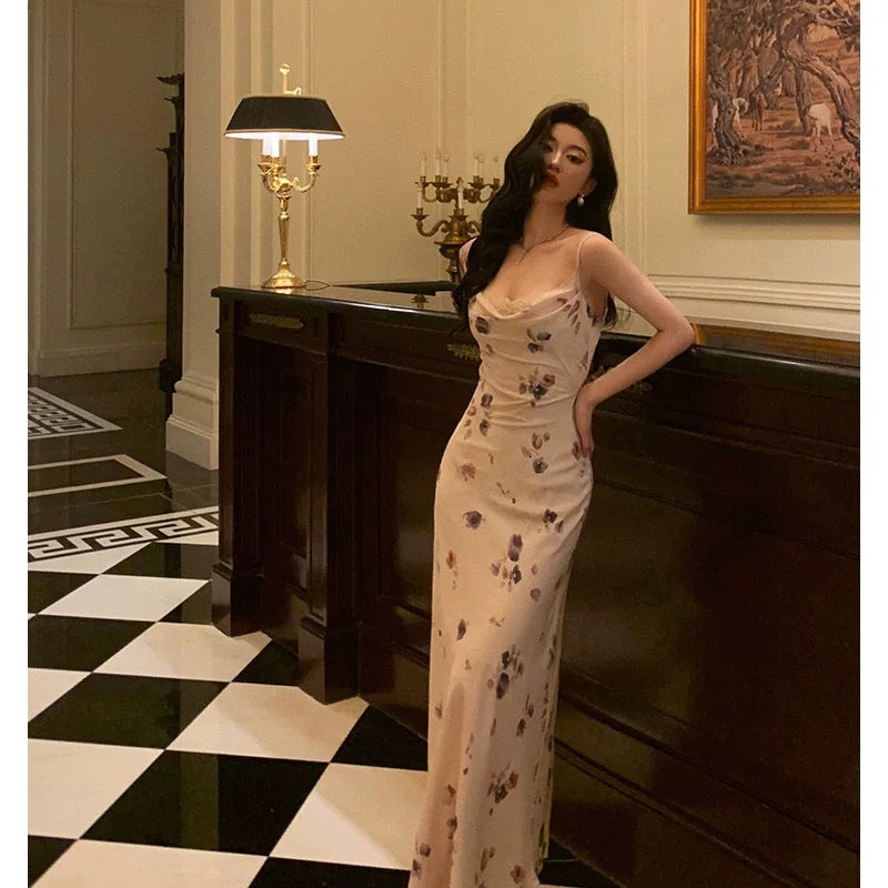 Sheath Spaghetti Straps Sleeveless Floral Date Night Dress Prom Dresses Birthday Party Outfit SD874