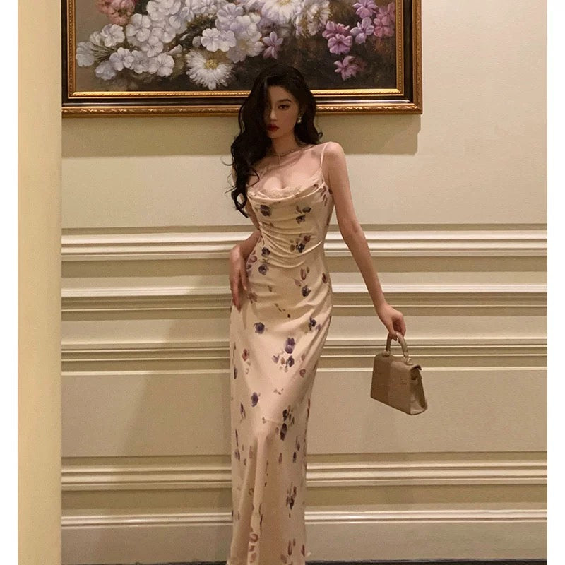 Sheath Spaghetti Straps Sleeveless Floral Date Night Dress Prom Dresses Birthday Party Outfit SD874