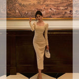 Sheath Square Neckline Long Sleeves Date Night Dress Prom Dresses Birthday Party Outfit SD881