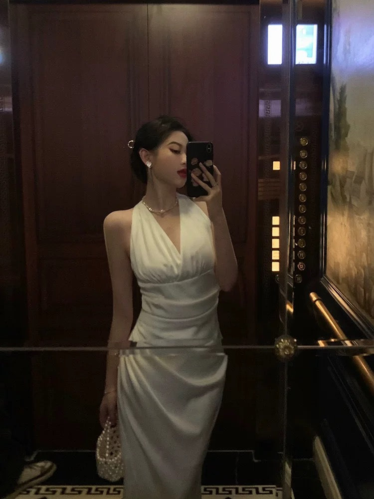 Sheath V Neckline Sleeveless Date Night Dress White Prom Dresses Birthday Party Outfit SD887