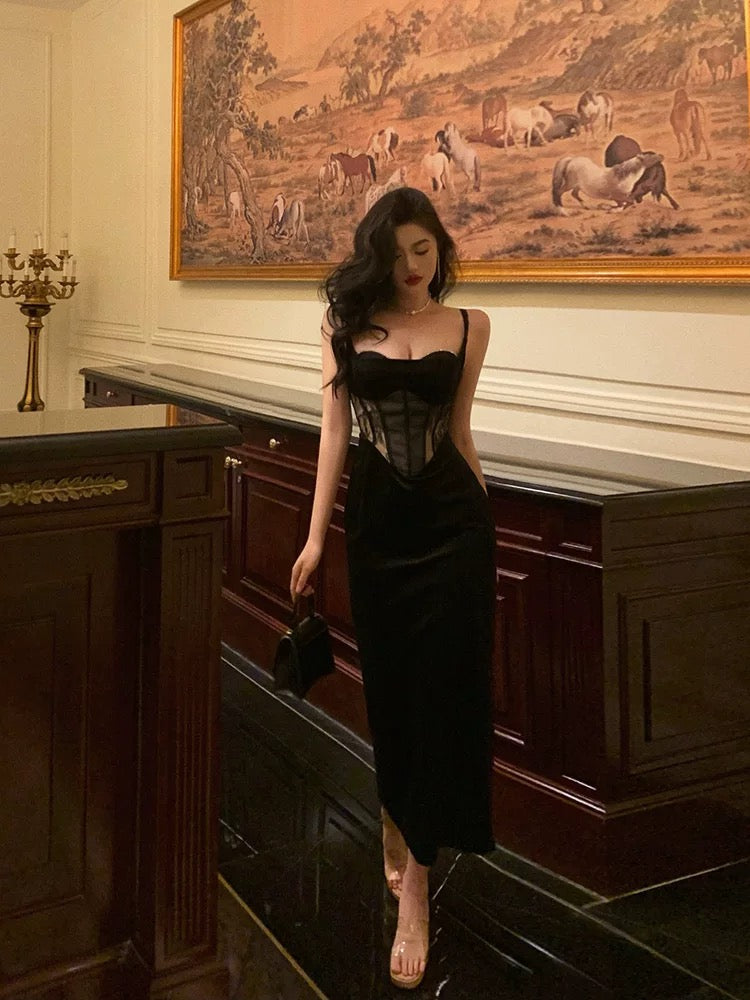 Sheath Spaghetti Straps Black Lace Date Night Dress Prom Dresses Birthday Party Outfit SD892