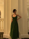 A Line Halter Dark Green Prom Dresses Birthday Outfits Evening Gown SD903