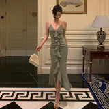 Sheath Spaghetti Straps Green Ruffles Prom Dresses Birthday Outfits Evening Gown SD915