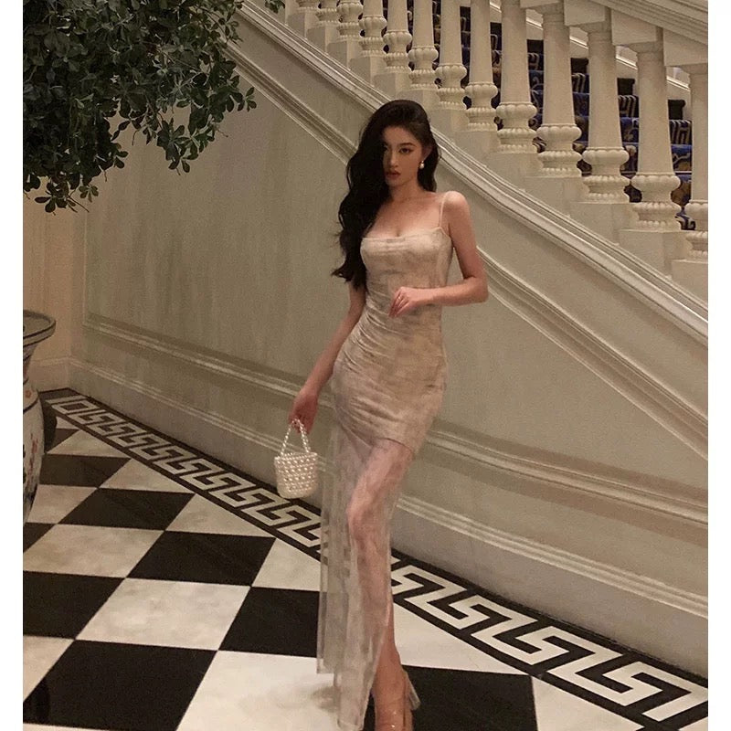 Sheath Spaghetti Straps Floral Long Prom Dresses Birthday Outfits Evening Gown SD916