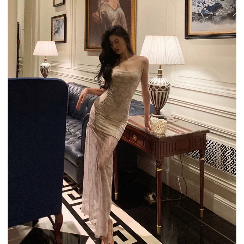 Sheath Spaghetti Straps Floral Long Prom Dresses Birthday Outfits Evening Gown SD916