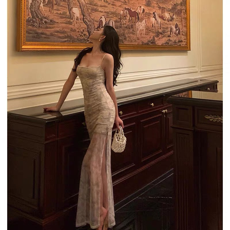 Sheath Spaghetti Straps Floral Long Prom Dresses Birthday Outfits Evening Gown SD916