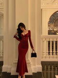 Sheath Sweetheart Red Ruffles Velvet Prom Dresses Birthday Outfits Evening Gown SD920