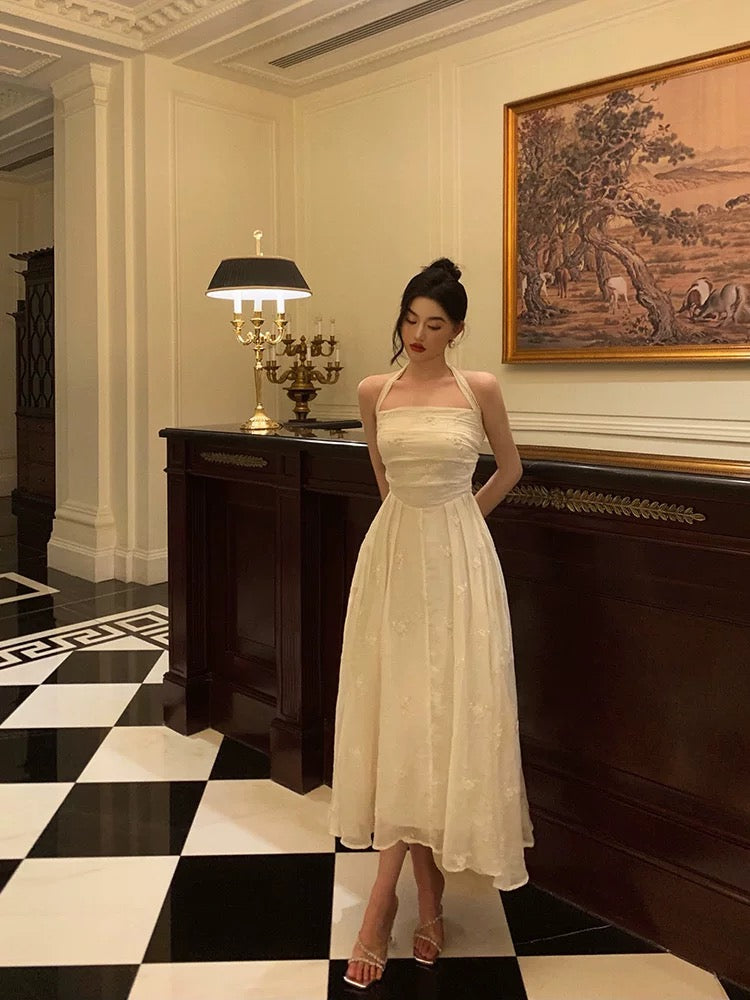 A Line Halter White Lace Prom Dresses Birthday Outfits Evening Gown SD945