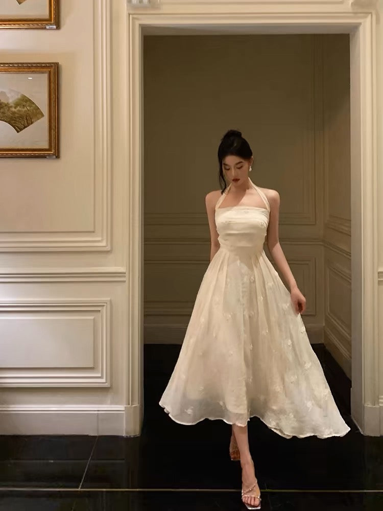 A Line Halter White Lace Prom Dresses Birthday Outfits Evening Gown SD945