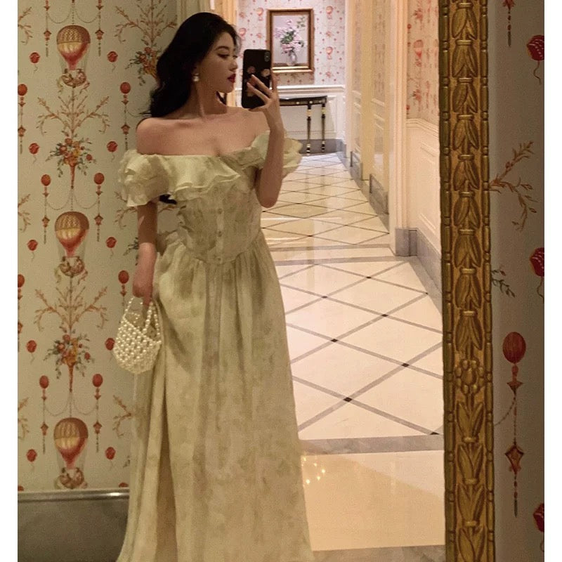 A Line Off The Shoulder Short Sleeves Floral Prom Dresses Birthday Outfits Evening Gown SD952