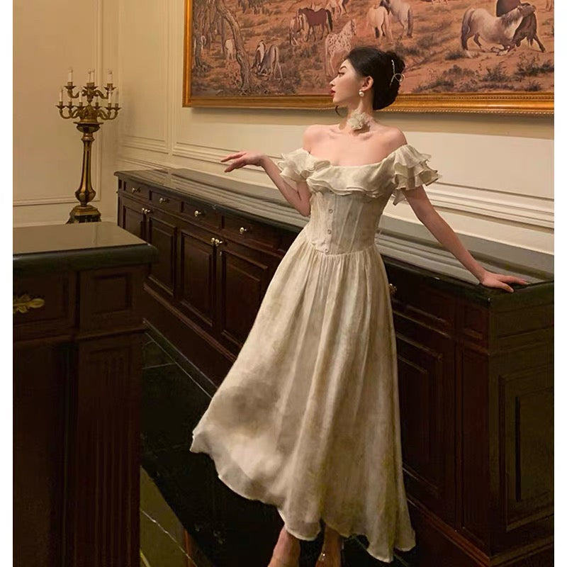 A Line Off The Shoulder Short Sleeves Floral Prom Dresses Birthday Outfits Evening Gown SD952