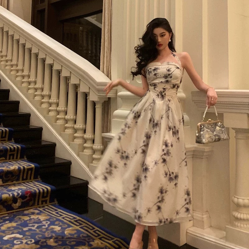 A Line Halter Floral Prom Dresses Birthday Outfits Evening Gown SD959