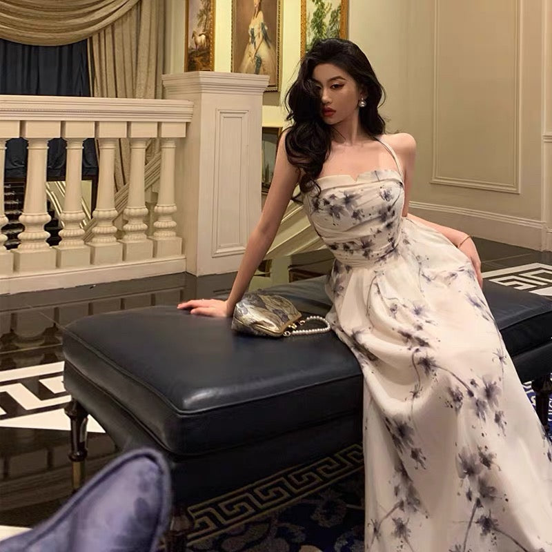 A Line Halter Floral Prom Dresses Birthday Outfits Evening Gown SD959