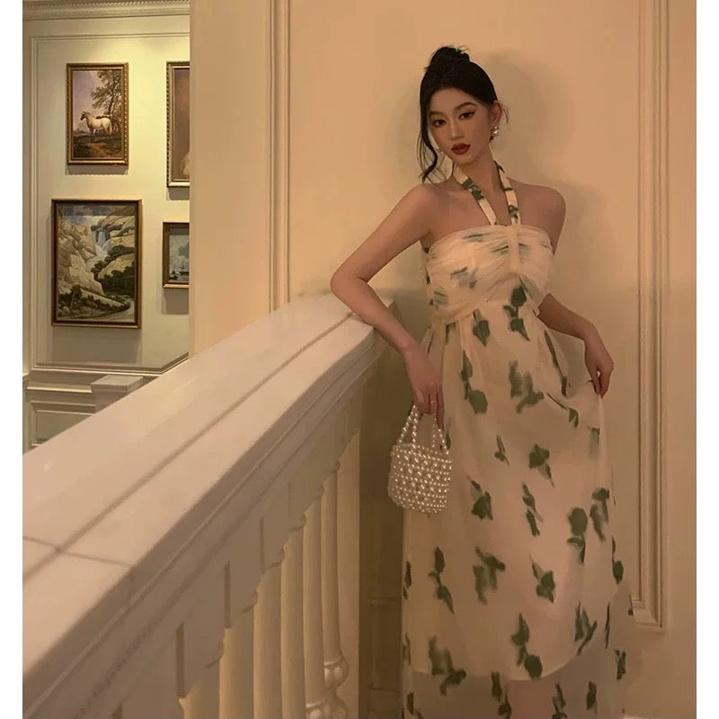 A Line Halter Floral Prom Dresses Birthday Outfits Evening Gown SD974