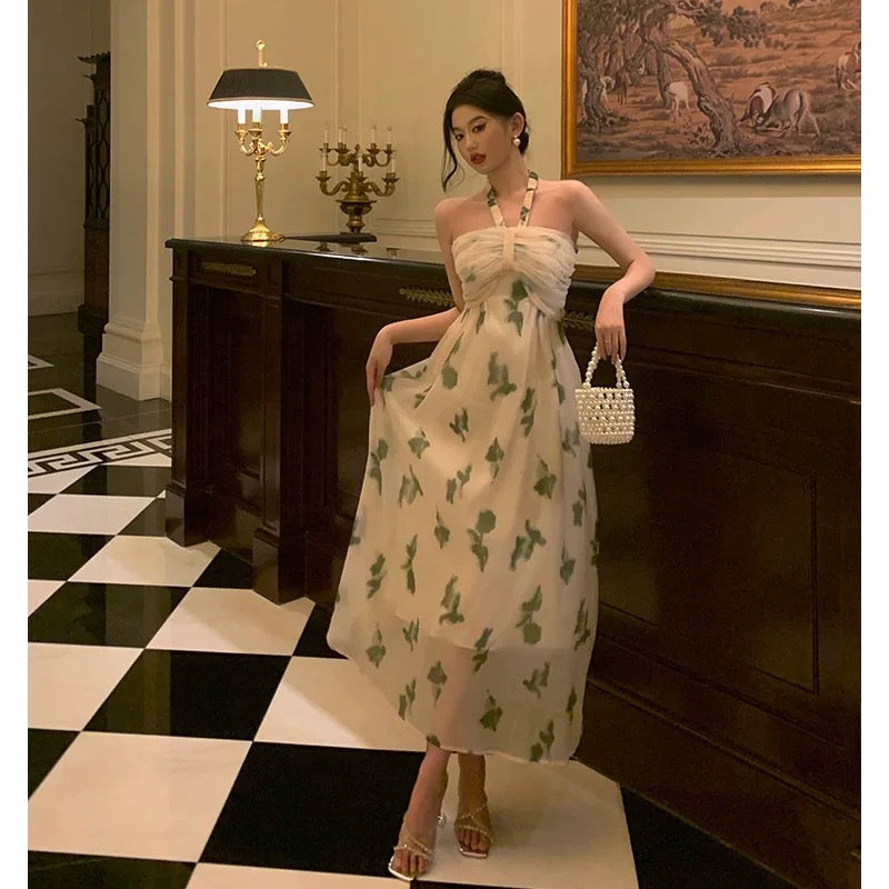 A Line Halter Floral Prom Dresses Birthday Outfits Evening Gown SD974