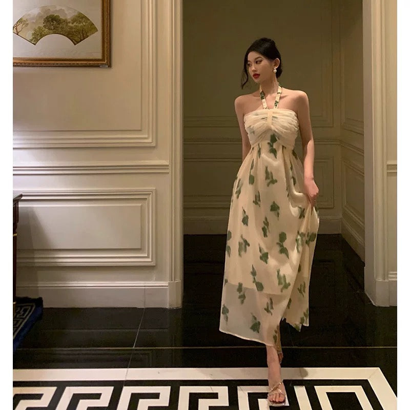 A Line Halter Floral Prom Dresses Birthday Outfits Evening Gown SD974