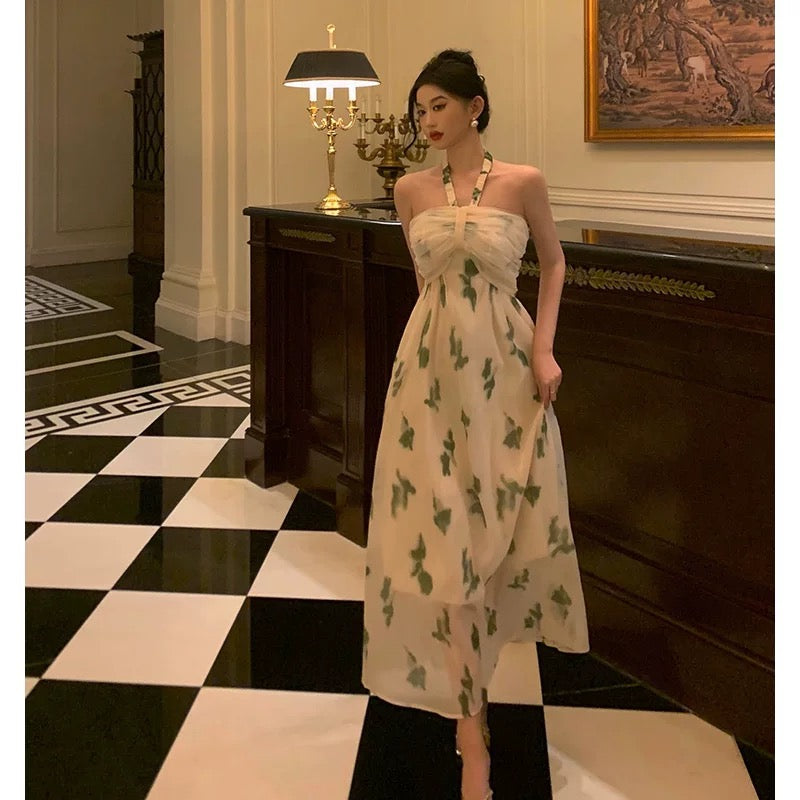 A Line Halter Floral Prom Dresses Birthday Outfits Evening Gown SD974