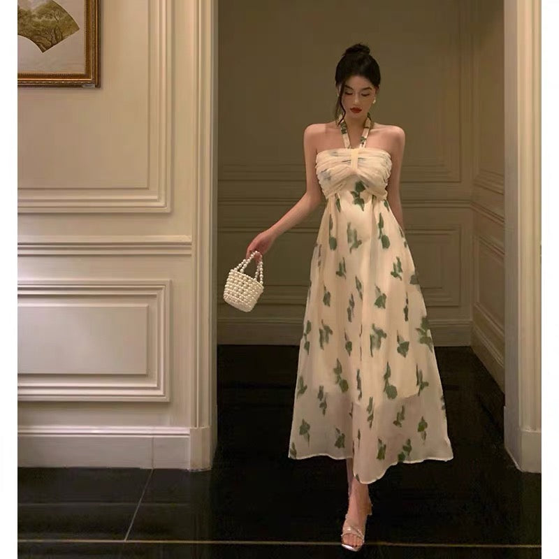 A Line Halter Floral Prom Dresses Birthday Outfits Evening Gown SD974