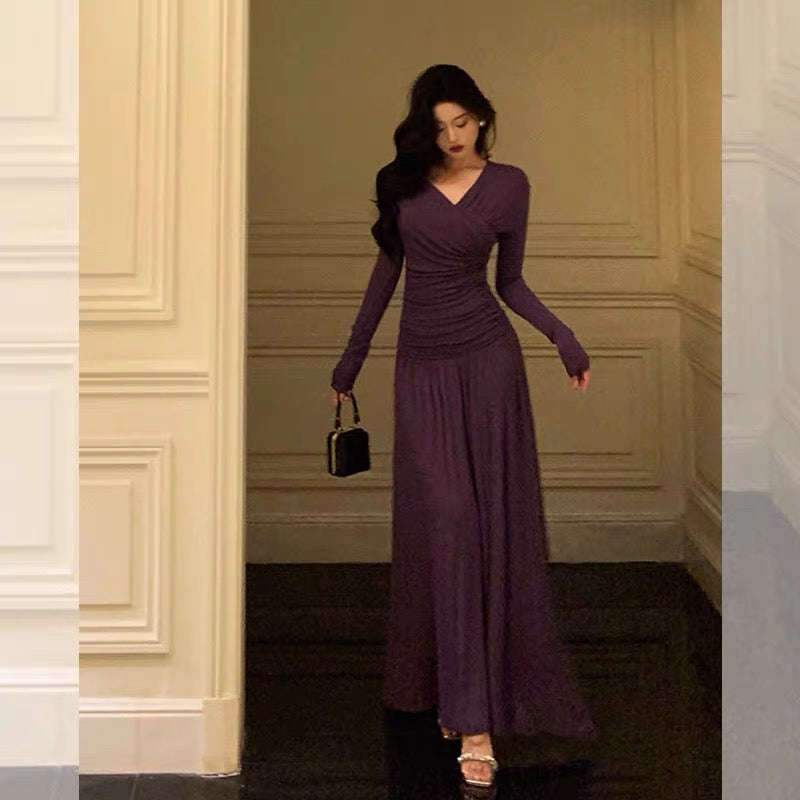 Sheath V Neckline Grape Long Prom Dresses Birthday Outfits Evening Gown SD980