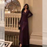 Sheath V Neckline Grape Long Prom Dresses Birthday Outfits Evening Gown SD980