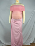 Mesh Patchwork Off Shoulder Ruched Cut Out Bodycon Elegant Cocktail Party Maternity Baby Shower Maxi Dress Maternity