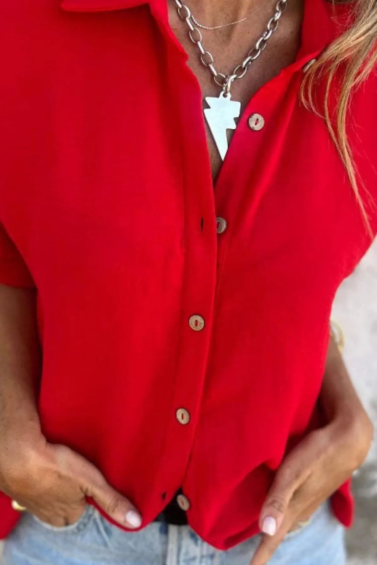 Size Casual Button Down Short Sleeve Loose Shirt Plus Size DJPT