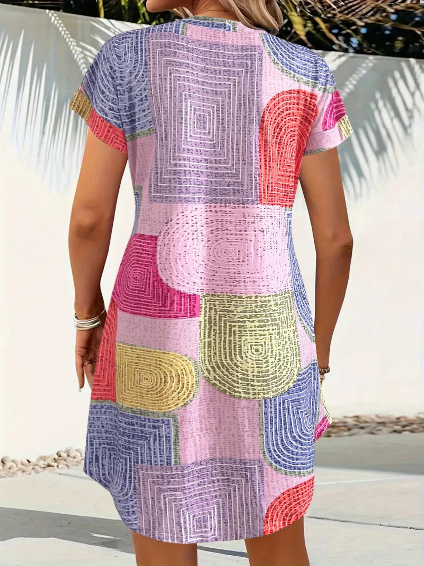 V-Neck Short Sleeve Button-Front Dress DJPT