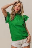 Solid Woven Circle Trim Ruffle Top DJPT