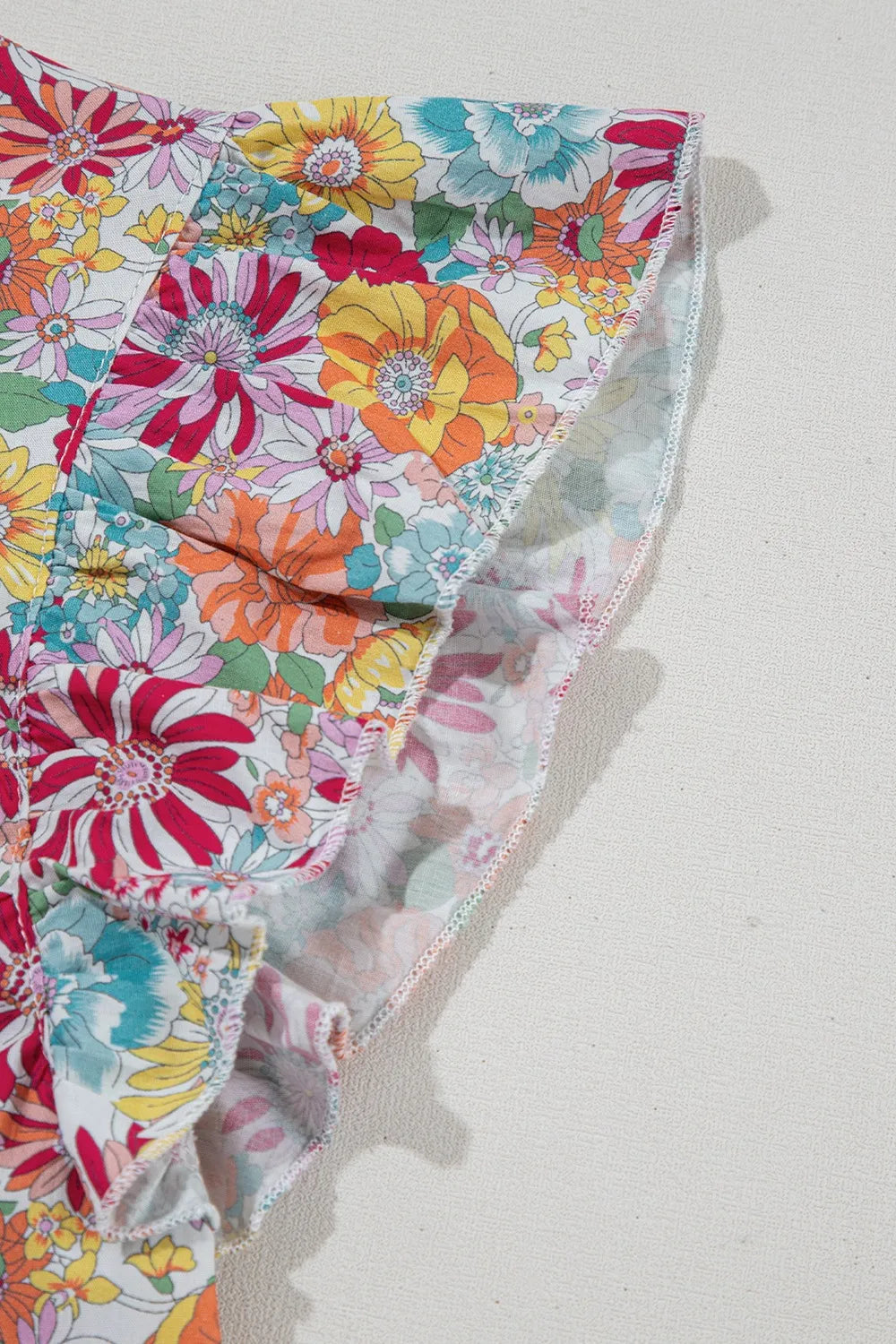 Floral Pleated Detail Flutter Sleeve Blouse DJPT