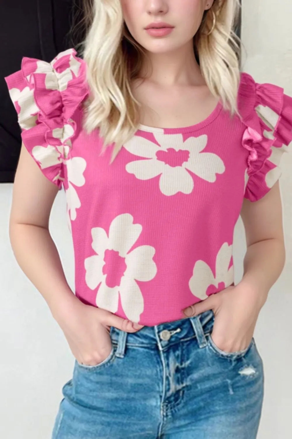 Round Neck Ruffled Sleeve Top DJPT