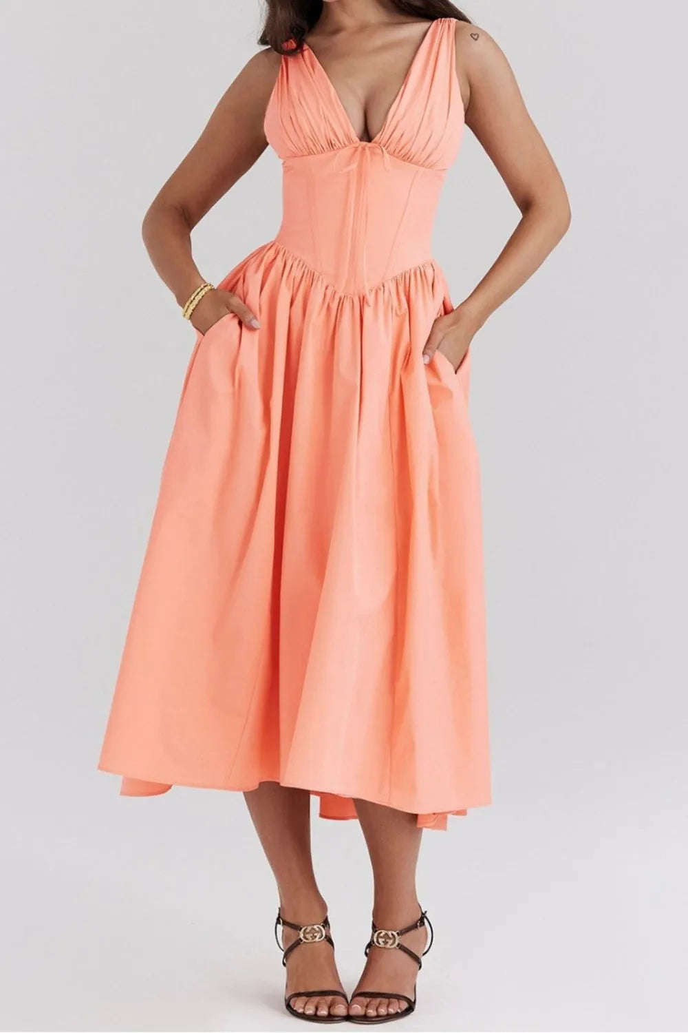 V-Neck Sleeveless Dress with Pockets DJPT