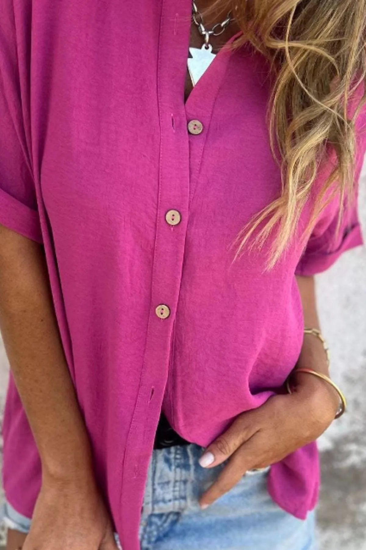 Size Casual Button Down Short Sleeve Loose Shirt Plus Size DJPT